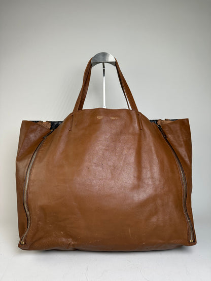 Vintage Celine Leather Tote Bag Brown Silver c. 2000s