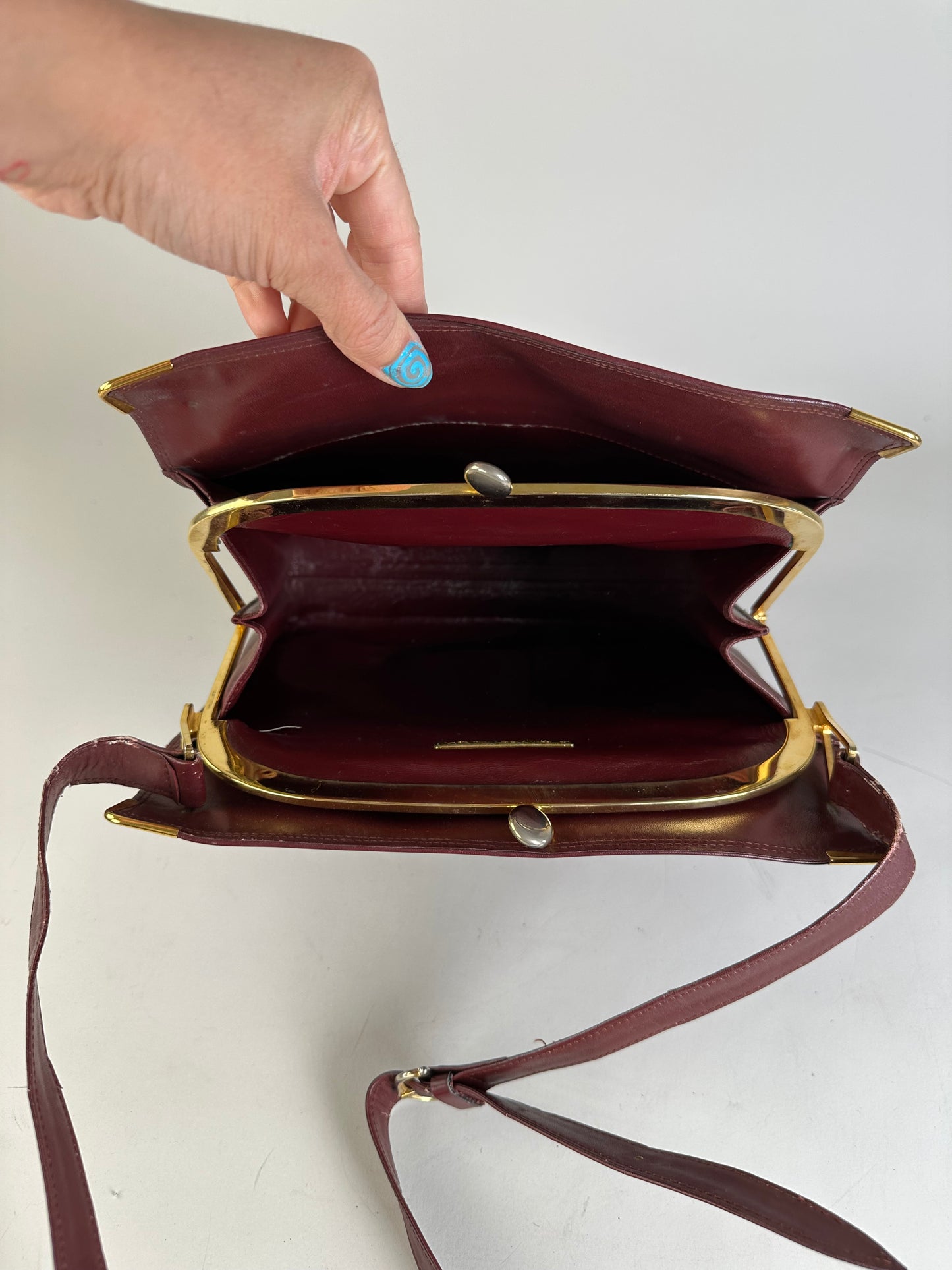 Vintage Cartier Leather Shoulder Bag Burgundy Gold
