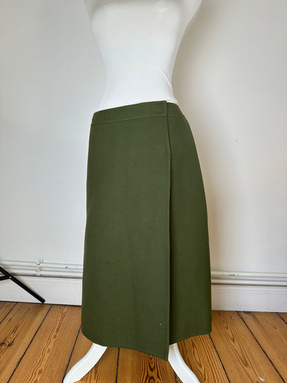 Vintage Celine Reversible Wool Skirt Olive Green S