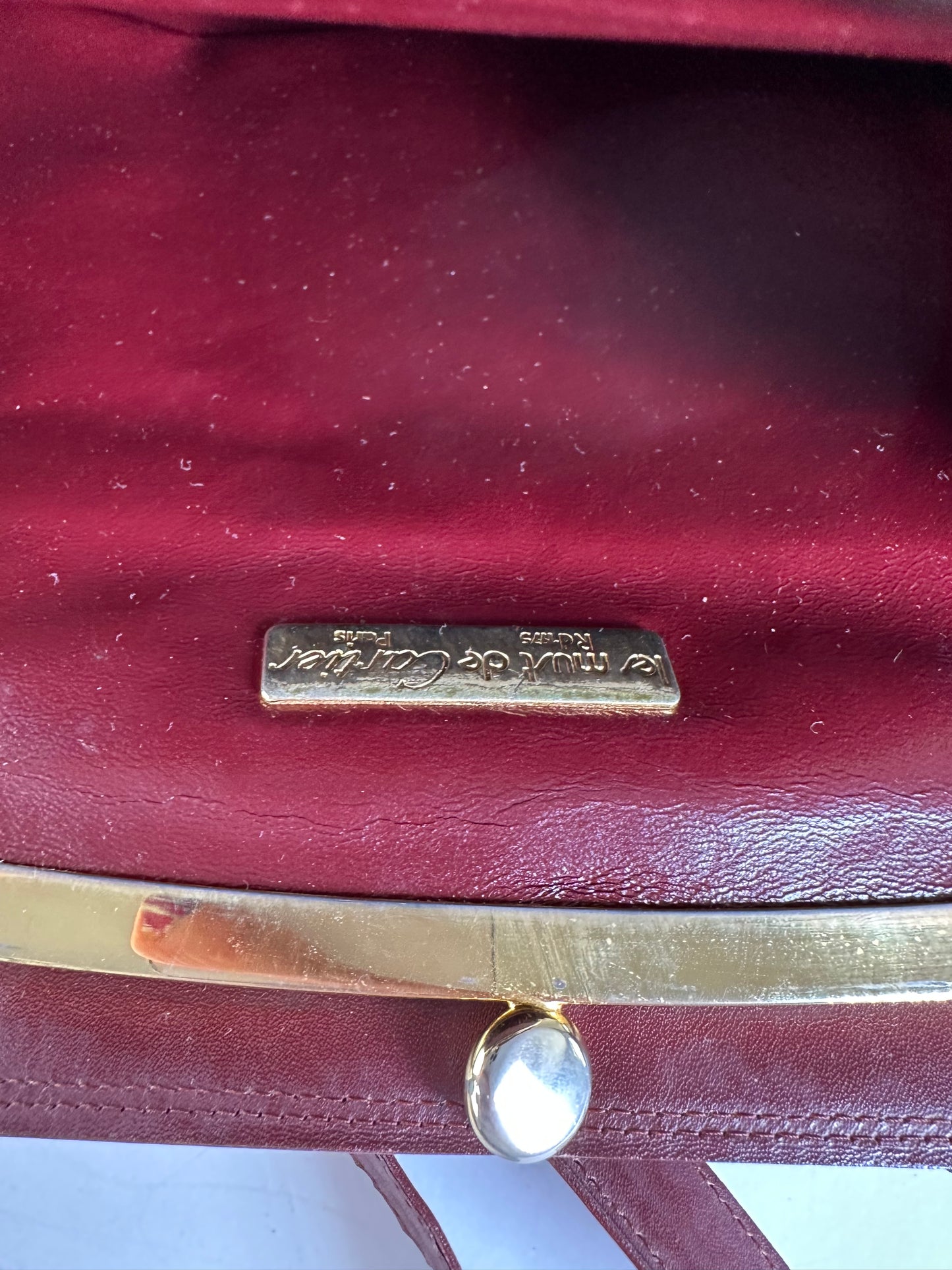 Vintage Cartier Leather Shoulder Bag Burgundy Gold