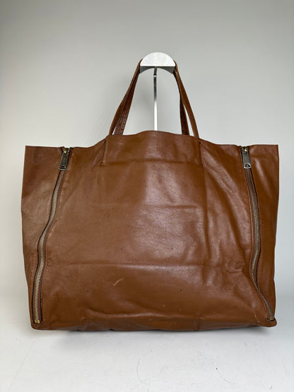 Vintage Celine Leather Tote Bag Brown Silver c. 2000s