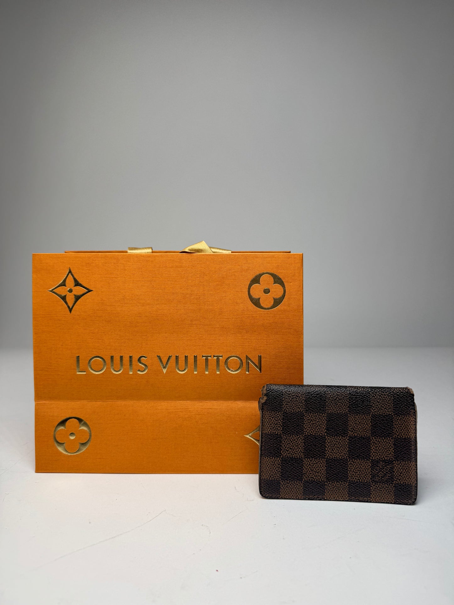 Vintage Louis Vuitton Leather Damier Monogram Card Holder Brown