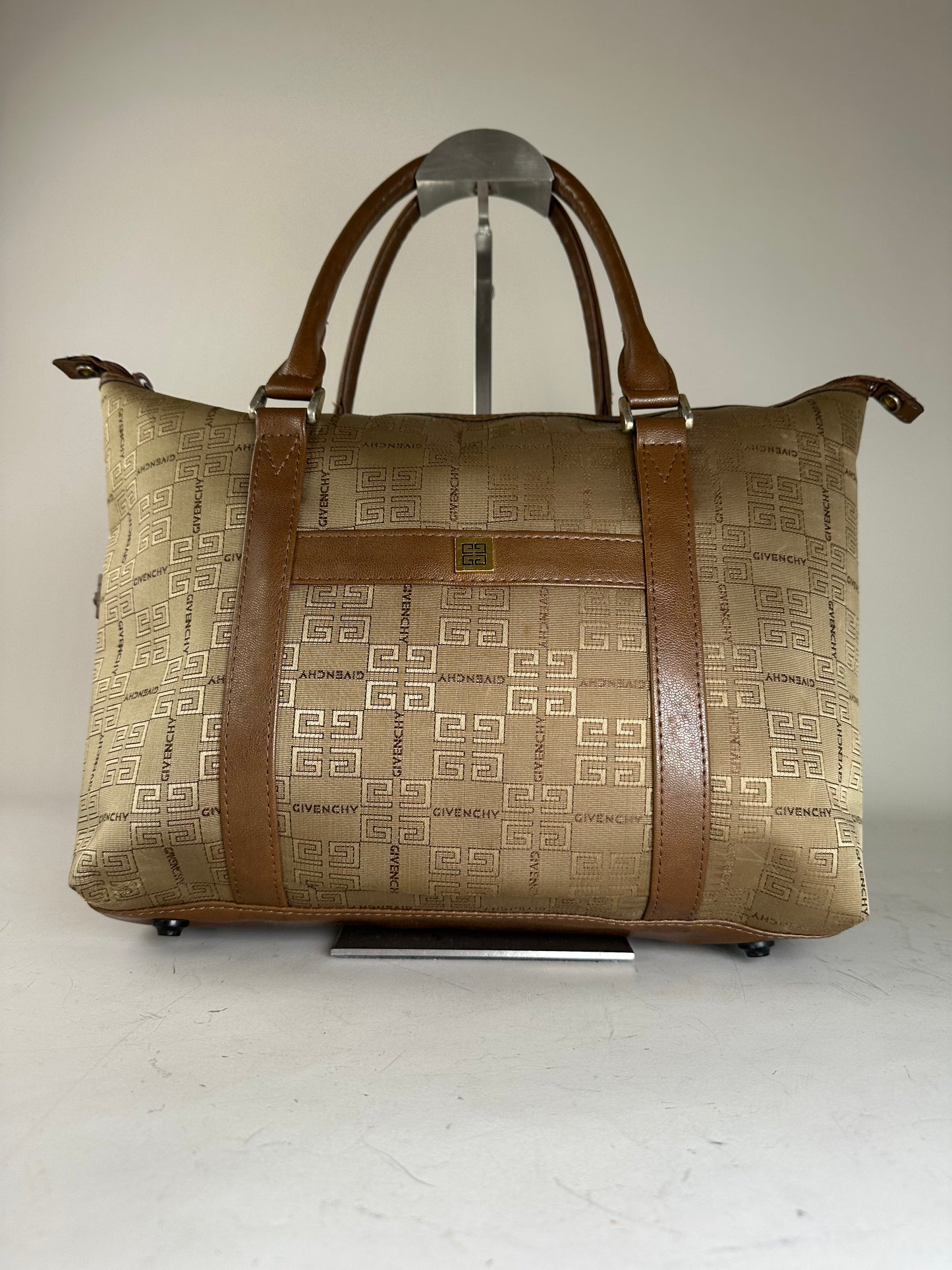 Vintage Givenchy 4G Logo Canvas Tote Beige Brown Gold