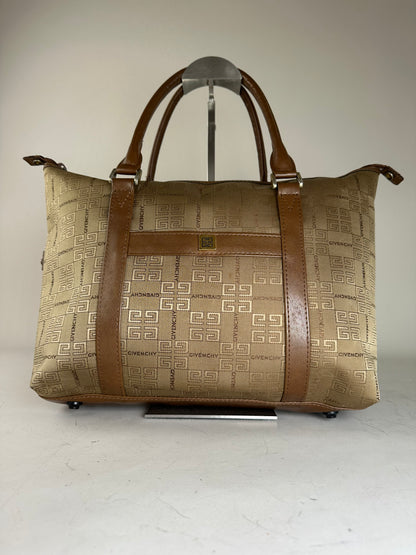 Vintage Givenchy 4G Logo Canvas Tote Beige Brown Gold