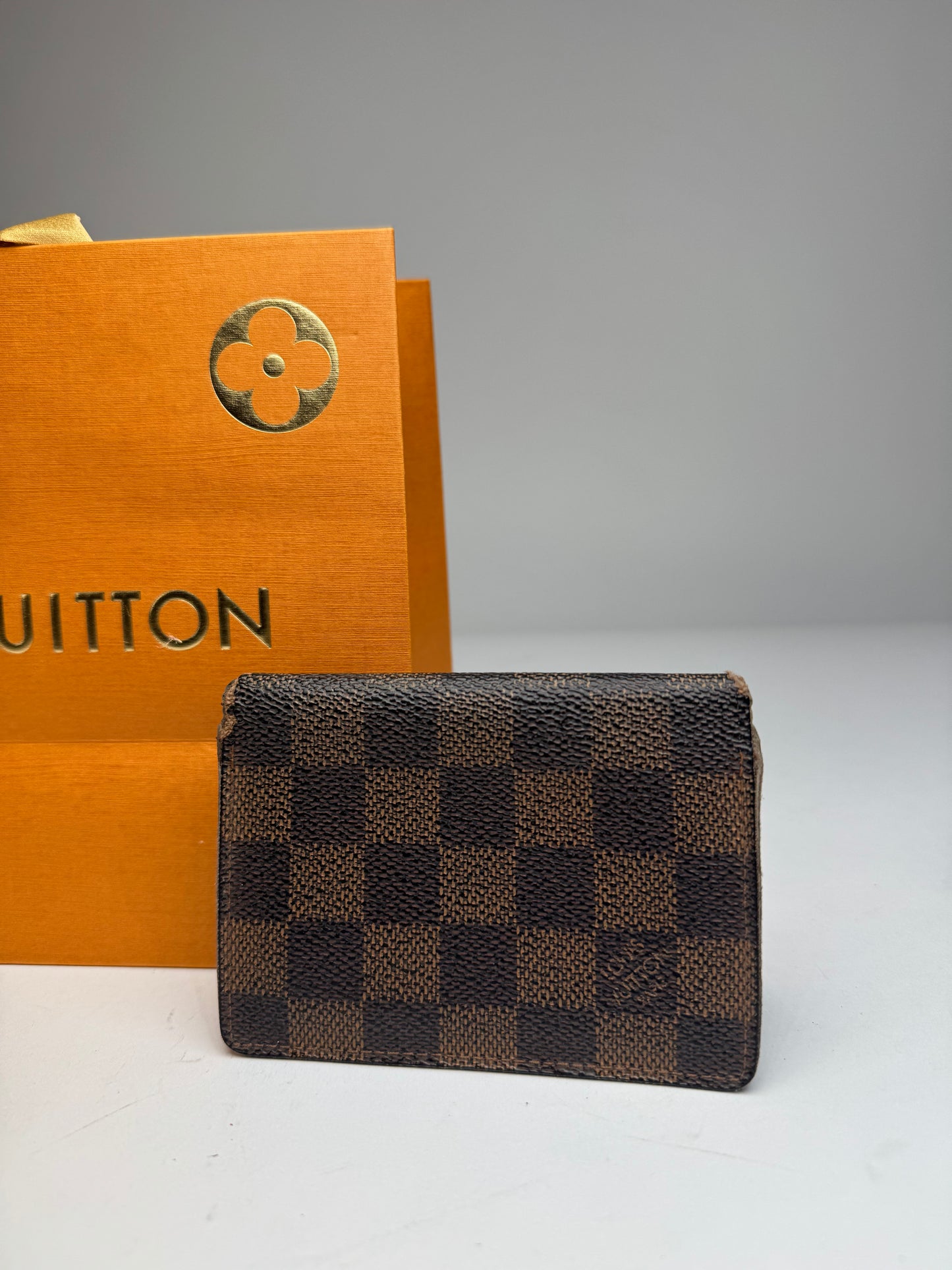Vintage Louis Vuitton Leather Damier Monogram Card Holder Brown
