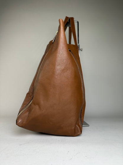 Vintage Celine Leather Tote Bag Brown Silver c. 2000s