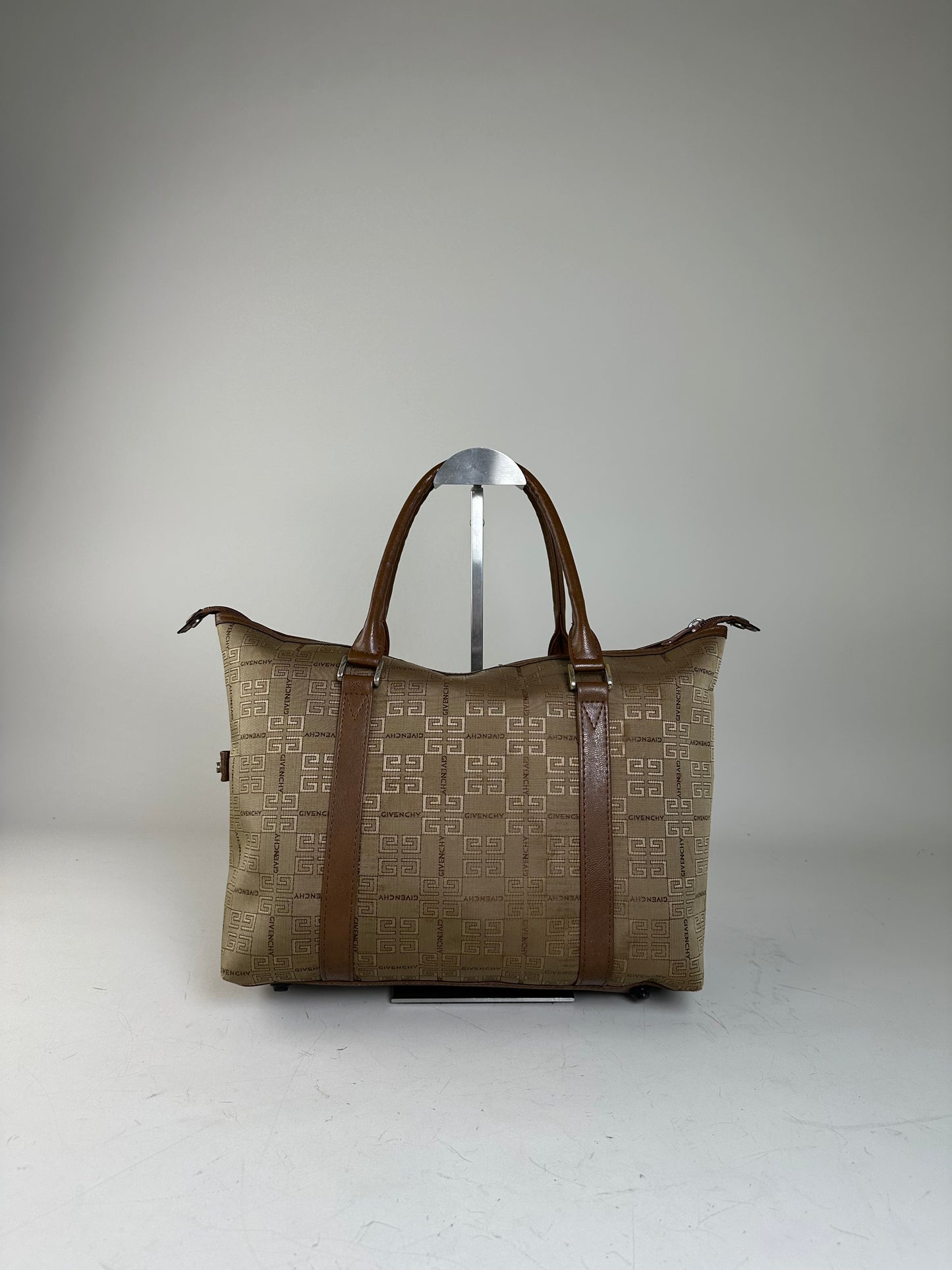 Vintage Givenchy 4G Logo Canvas Tote Beige Brown Gold