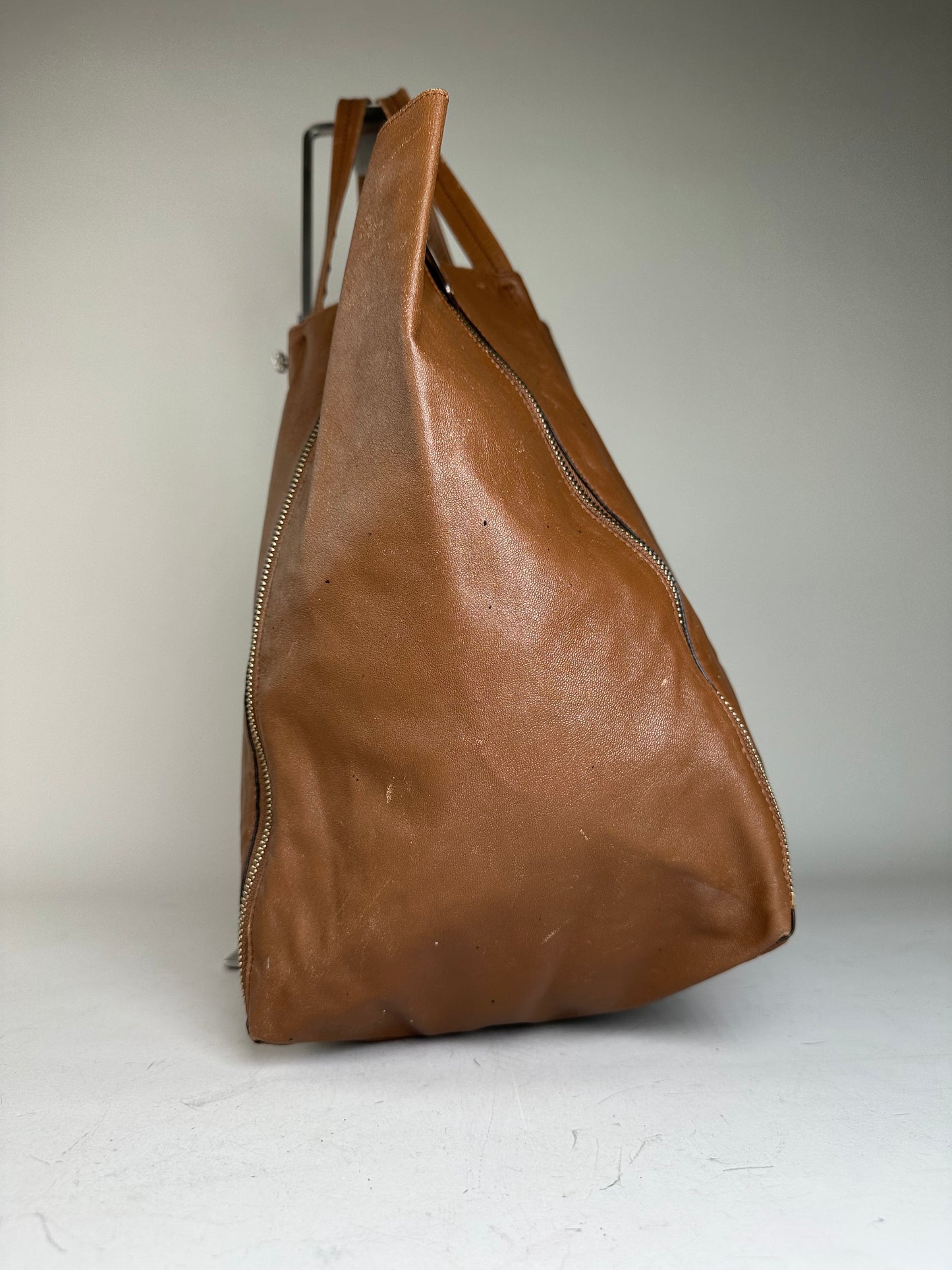 Vintage Celine Leather Tote Bag Brown Silver c. 2000s