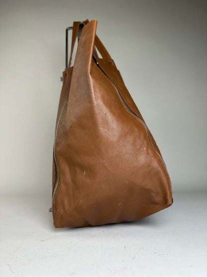 Vintage Celine Leather Tote Bag Brown Silver c. 2000s