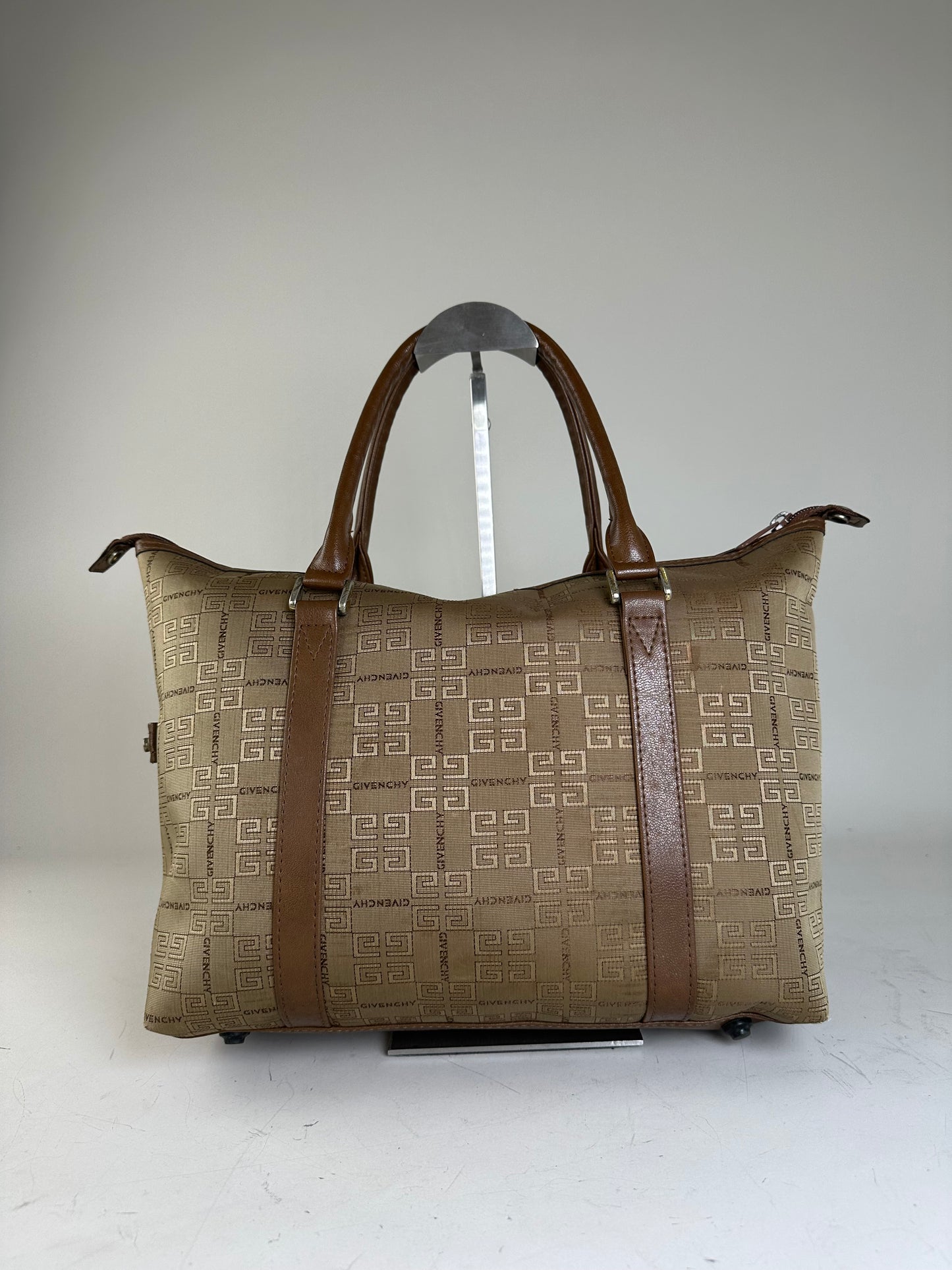 Vintage Givenchy 4G Logo Canvas Tote Beige Brown Gold