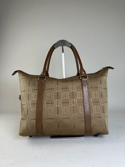 Vintage Givenchy 4G Logo Canvas Tote Beige Brown Gold