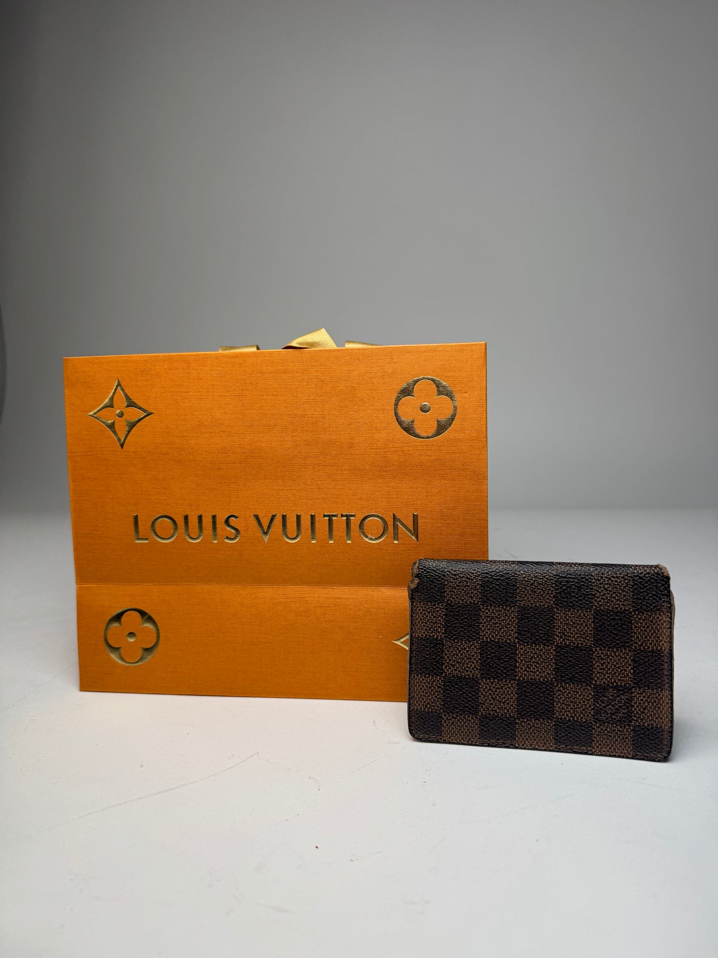 Vintage Louis Vuitton Leather Damier Monogram Card Holder Brown