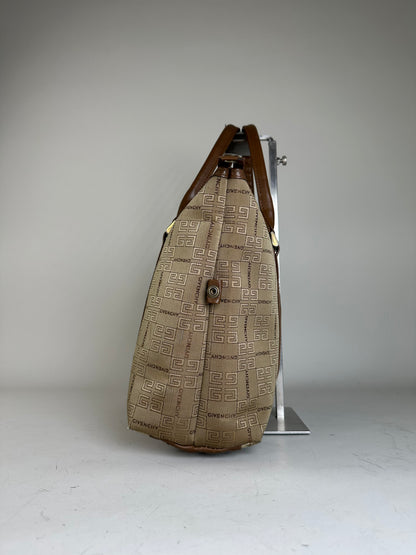 Vintage Givenchy 4G Logo Canvas Tote Beige Brown Gold