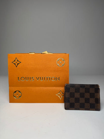 Vintage Louis Vuitton Leather Damier Monogram Card Holder Brown