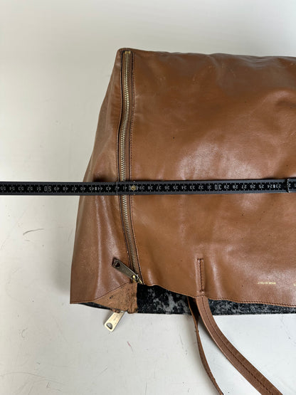 Vintage Celine Leather Tote Bag Brown Silver c. 2000s
