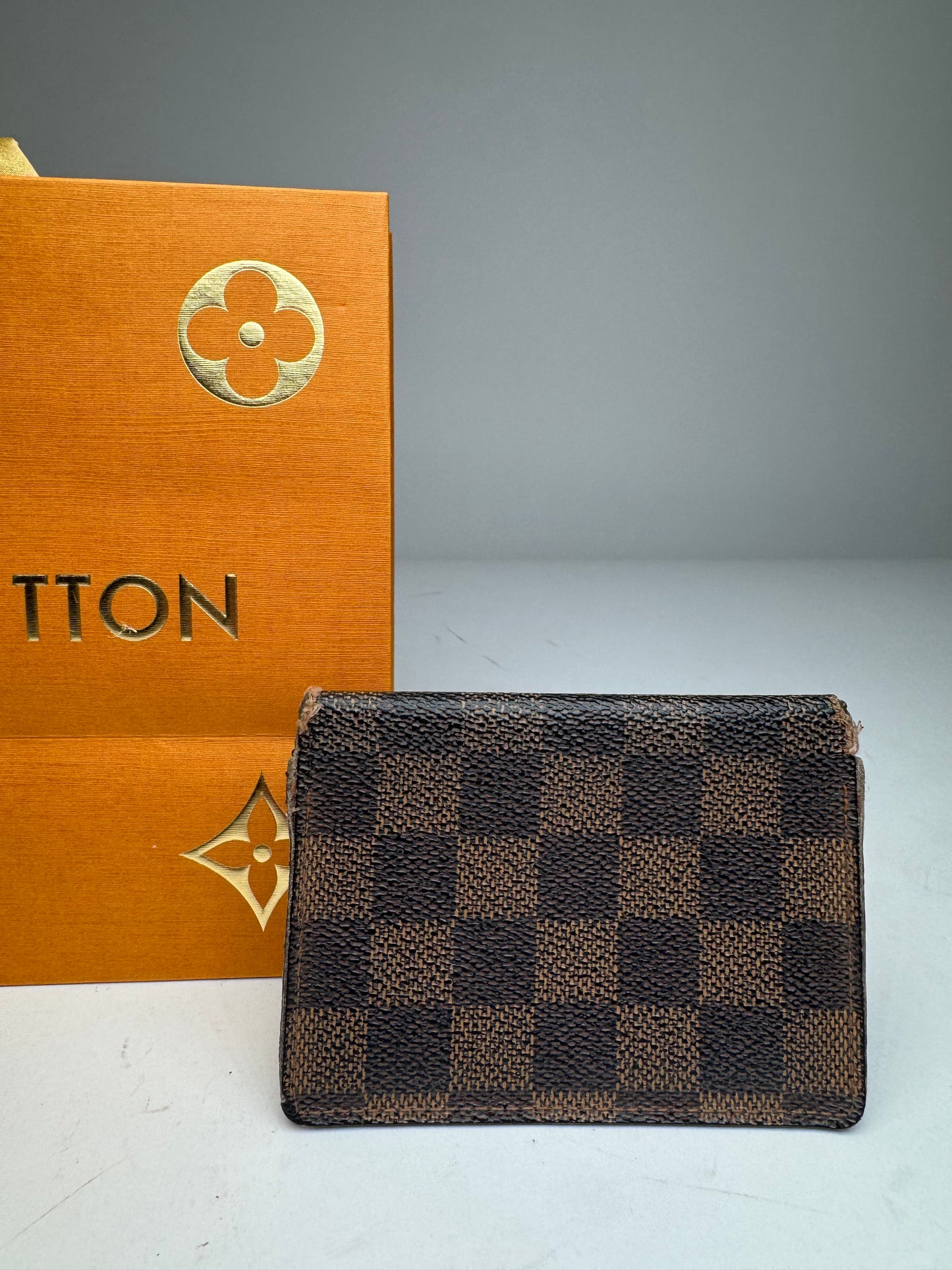 Vintage Louis Vuitton Leather Damier Monogram Card Holder Brown