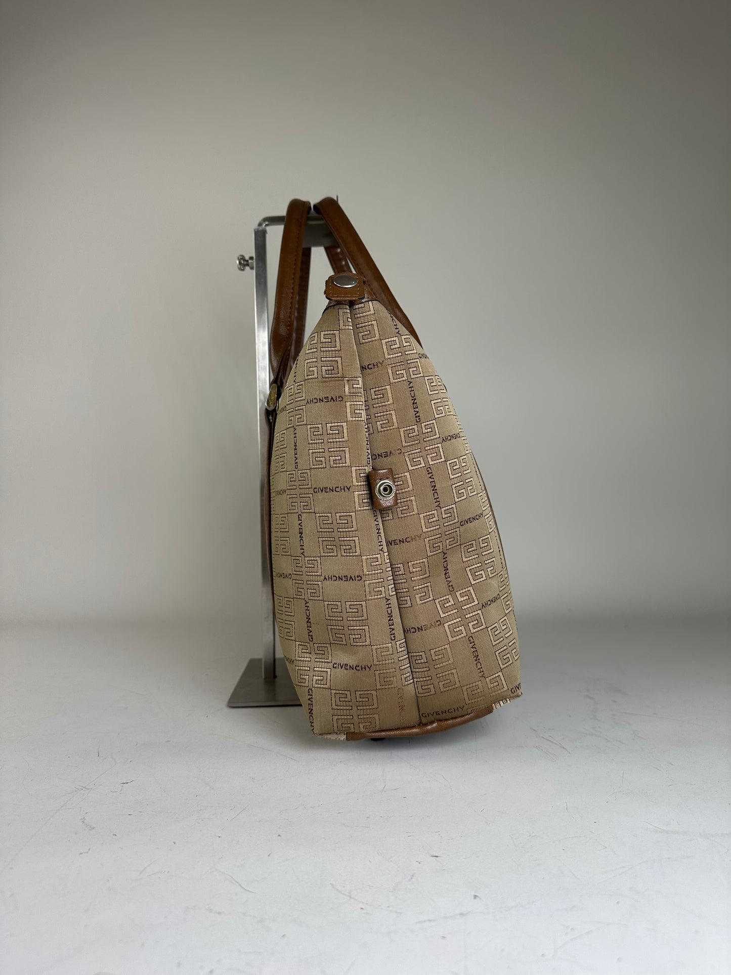 Vintage Givenchy 4G Logo Canvas Tote Beige Brown Gold