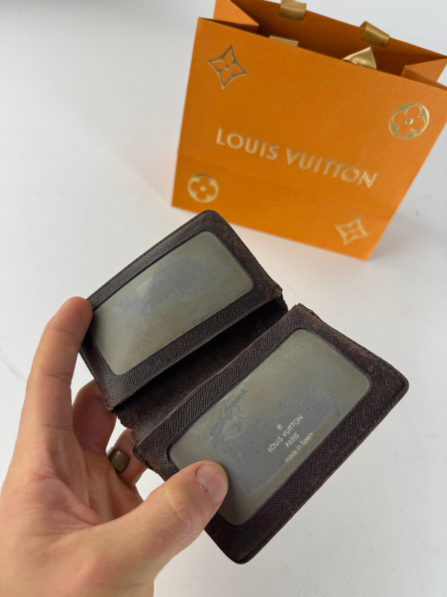 Vintage Louis Vuitton Leather Damier Monogram Card Holder Brown