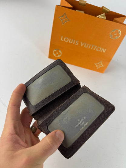 Vintage Louis Vuitton Leather Damier Monogram Card Holder Brown