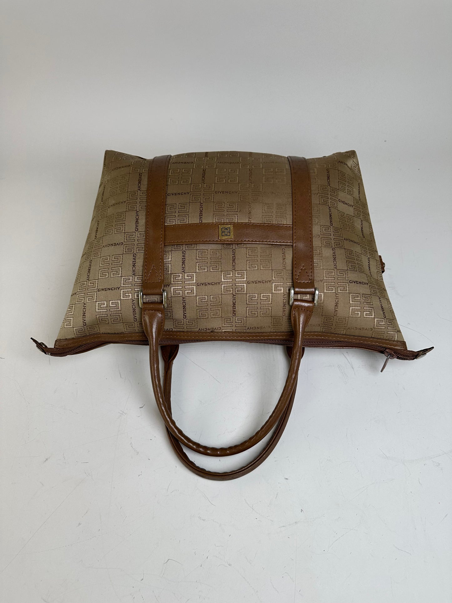 Vintage Givenchy 4G Logo Canvas Tote Beige Brown Gold