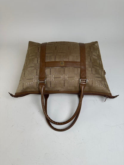 Vintage Givenchy 4G Logo Canvas Tote Beige Brown Gold