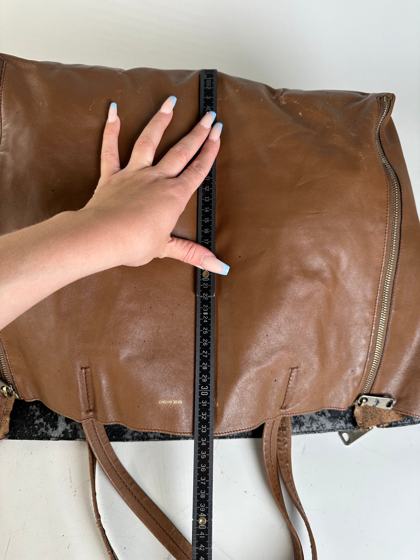 Vintage Celine Leather Tote Bag Brown Silver c. 2000s
