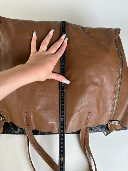 Vintage Celine Leather Tote Bag Brown Silver c. 2000s