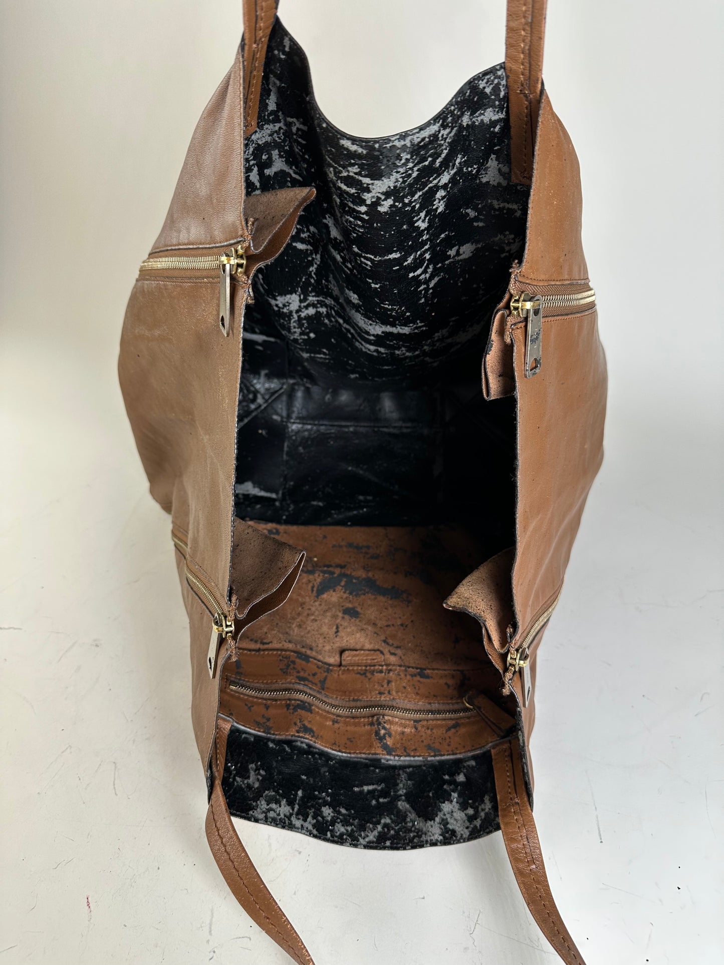 Vintage Celine Leather Tote Bag Brown Silver c. 2000s