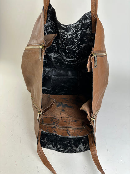 Vintage Celine Leather Tote Bag Brown Silver c. 2000s