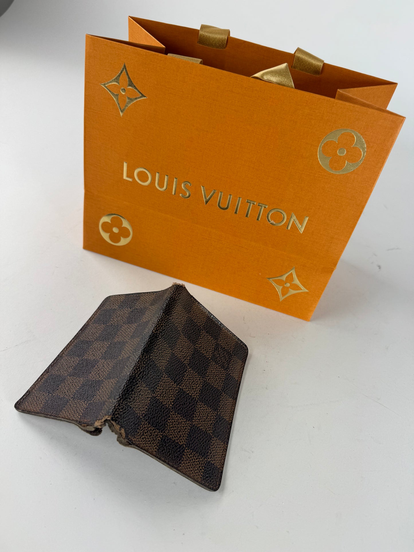 Vintage Louis Vuitton Leather Damier Monogram Card Holder Brown