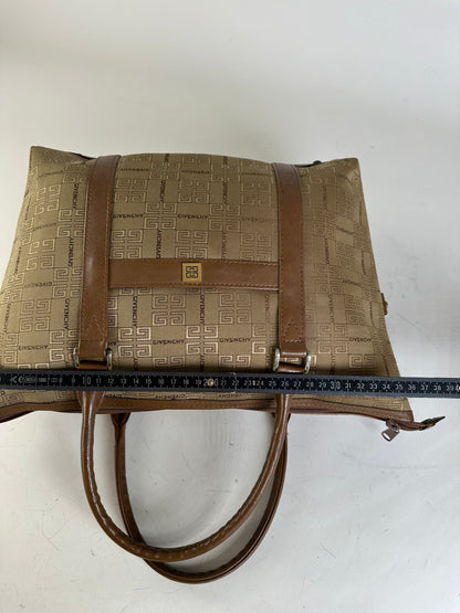 Vintage Givenchy 4G Logo Canvas Tote Beige Brown Gold