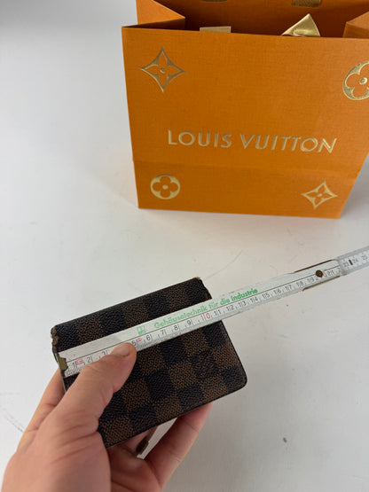 Vintage Louis Vuitton Leather Damier Monogram Card Holder Brown