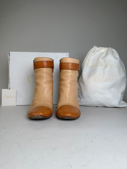 Vintage Chloe Leather Ankle Boots Beige Tan EU37