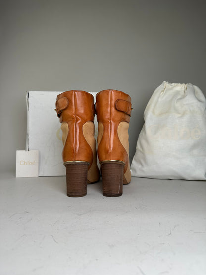 Vintage Chloe Leather Ankle Boots Beige Tan EU37