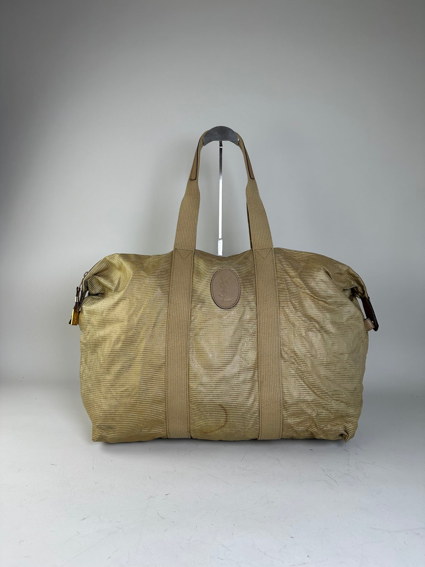 Vintage Yves Saint Laurent Structured Tote Bag Beige Gold