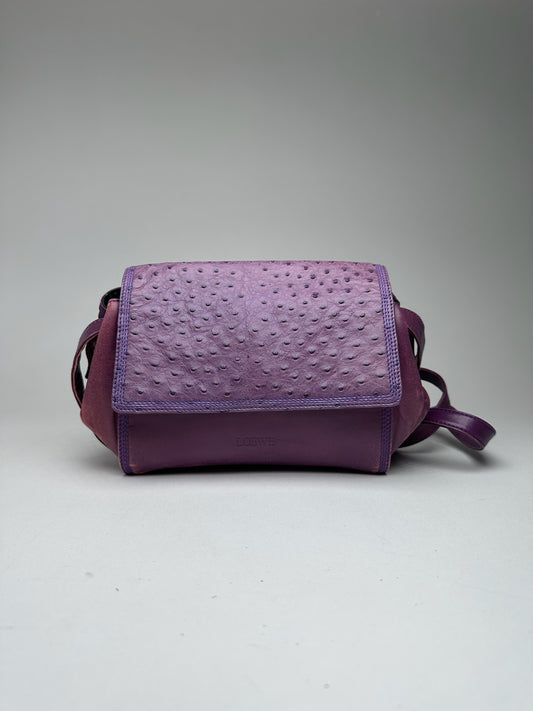 Sac vintage en cuir d'autruche Loewe Madrid violet