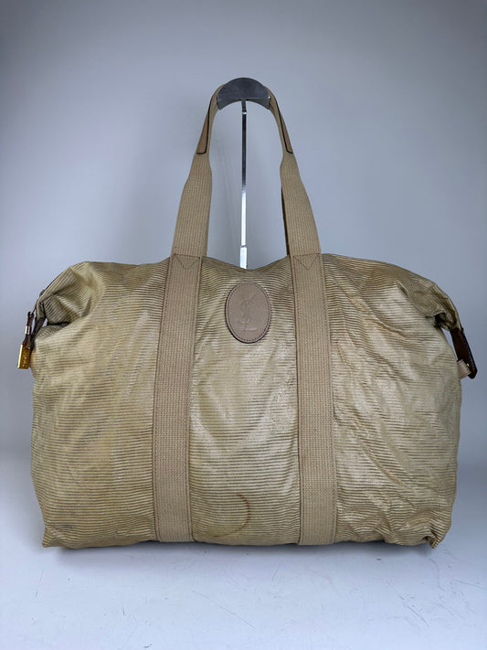 Vintage Yves Saint Laurent Structured Tote Bag Beige Gold