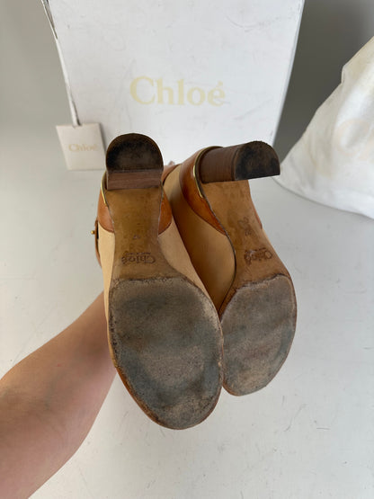 Vintage Chloe Leather Ankle Boots Beige Tan EU37