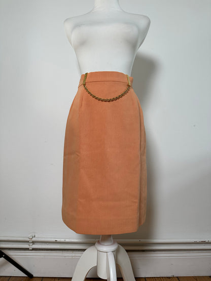 Vintage Celine Chain Detail Cotton Skirt Peach XS