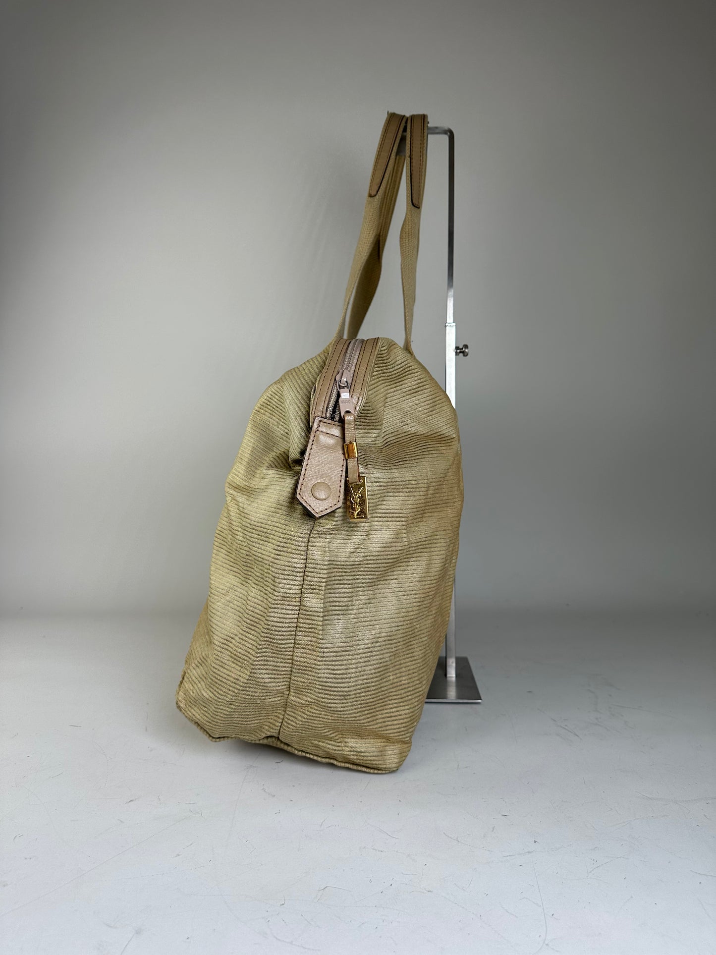 Vintage Yves Saint Laurent Structured Tote Bag Beige Gold