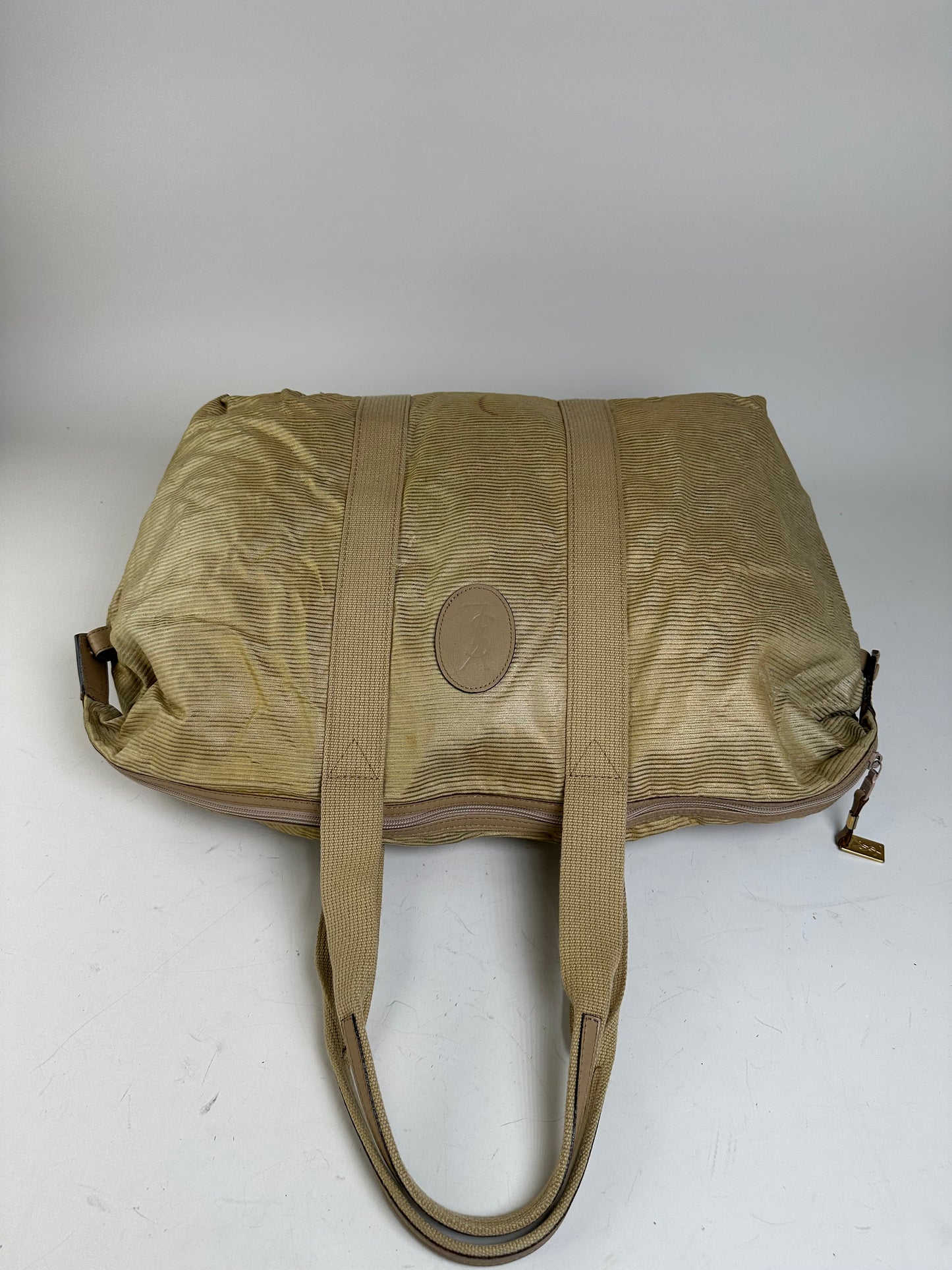 Vintage Yves Saint Laurent Structured Tote Bag Beige Gold