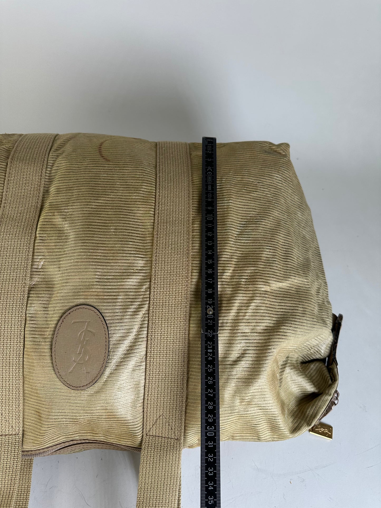 Vintage Yves Saint Laurent Structured Tote Bag Beige Gold