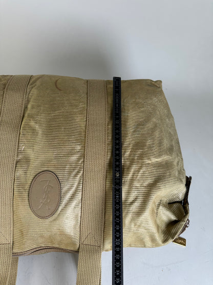Vintage Yves Saint Laurent Structured Tote Bag Beige Gold