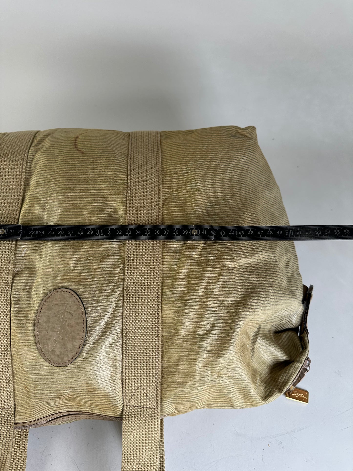 Vintage Yves Saint Laurent Structured Tote Bag Beige Gold