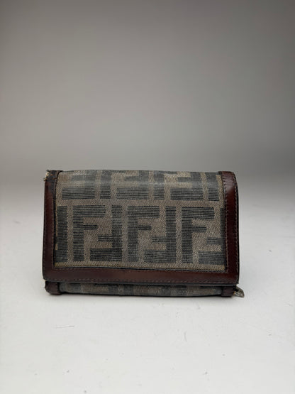 Vintage Fendi FF monogram canvas leather wallet brown