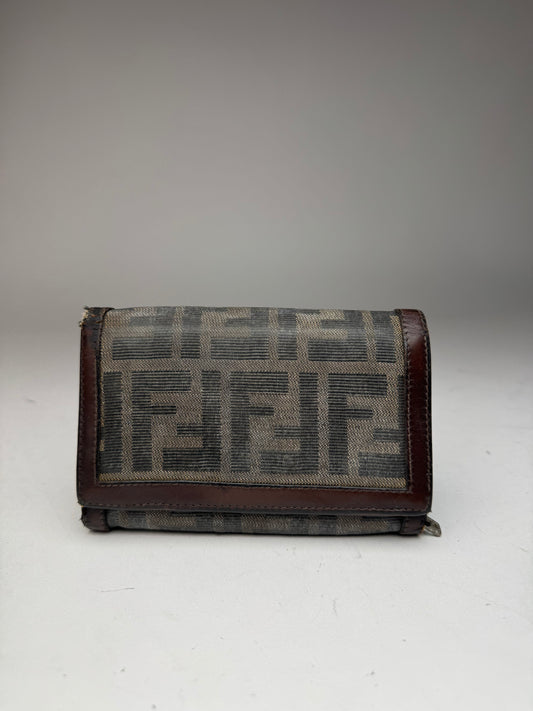 Vintage Fendi FF monogram canvas leather wallet brown