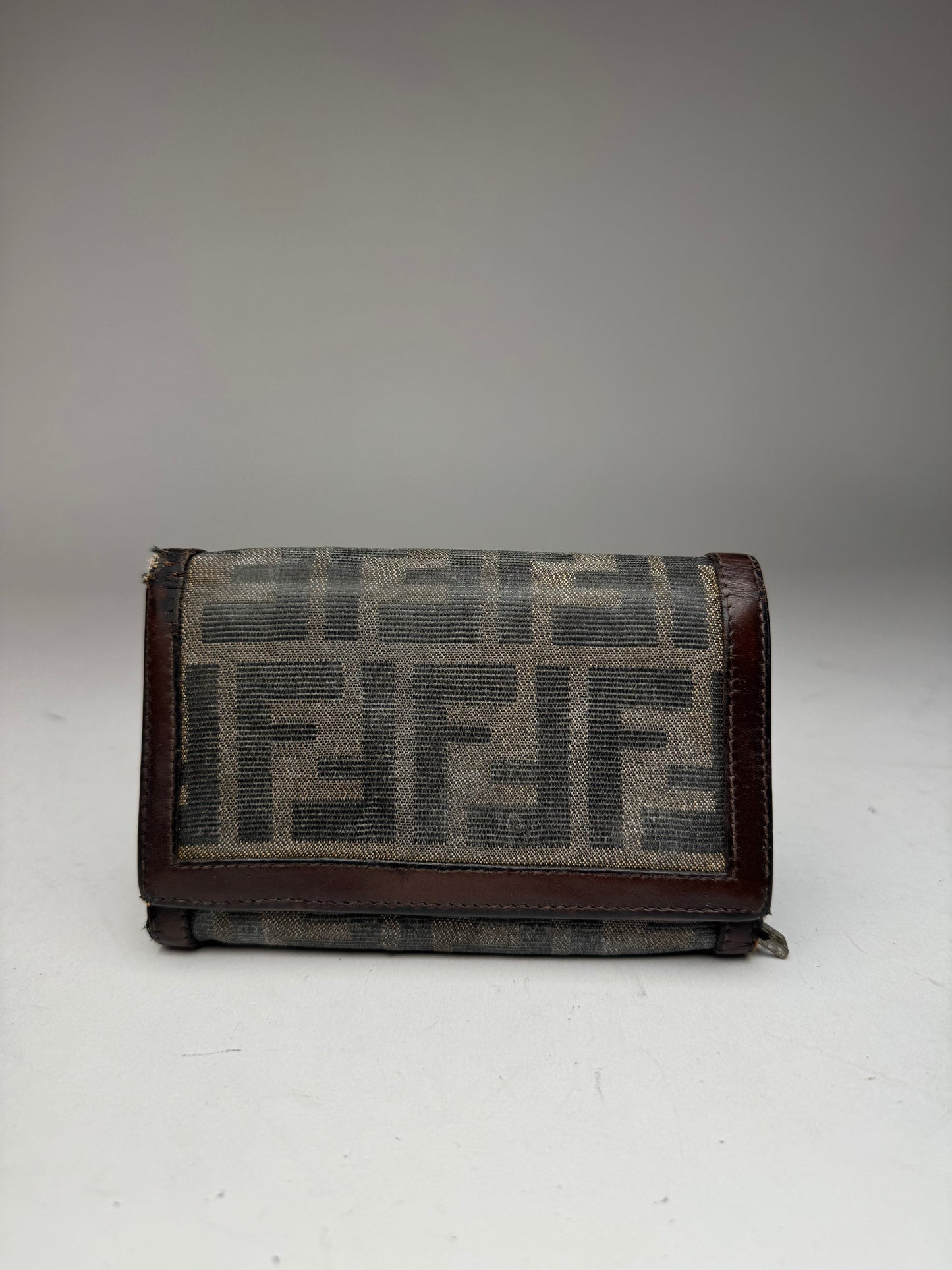 Vintage Fendi FF monogram canvas leather wallet brown