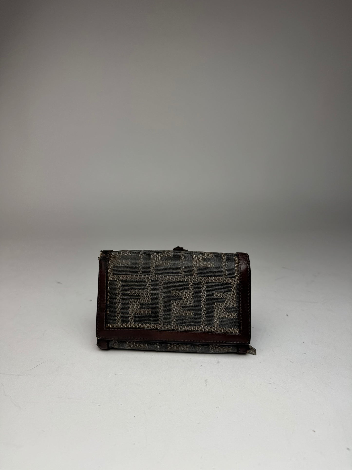 Vintage Fendi FF monogram canvas leather wallet brown