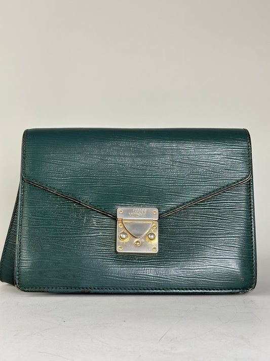 Vintage Gianni Versace Textured Leather Shoulder Bag Dark Green
