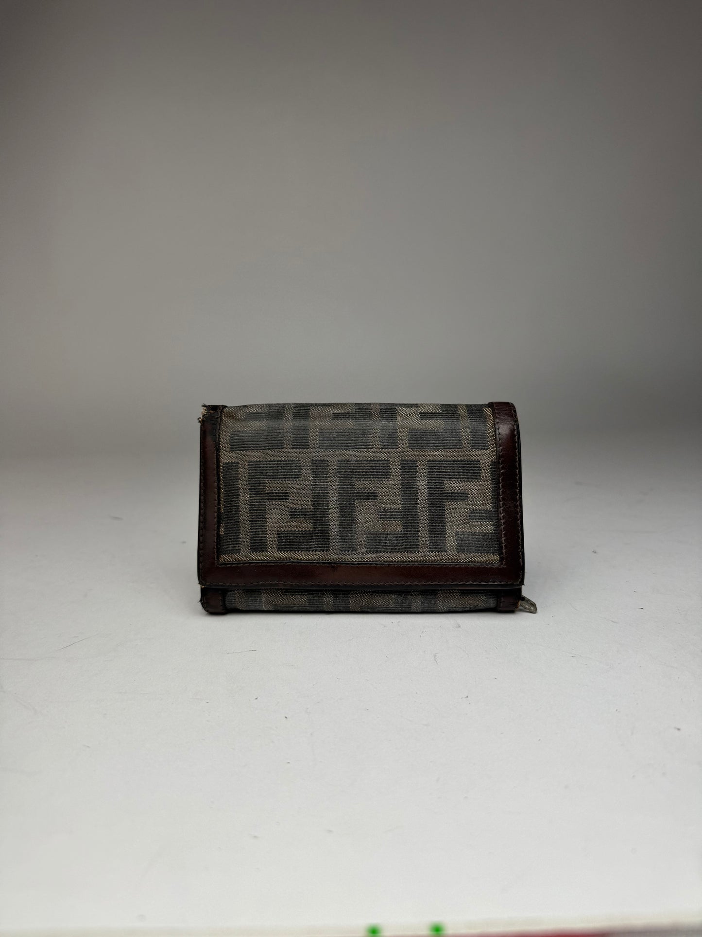 Vintage Fendi FF monogram canvas leather wallet brown